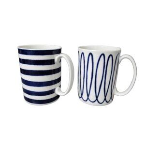Kate Spade x Lenox Charlotte Street Navy and White Coffee Tea Mug Cups Set of 2